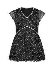 Yours Curve Black Mesh Pico Trim Short Sleeve Top - Image 5 of 5