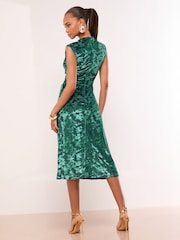 Lipsy Green Devore Splice Sleeveless Fit And Flare Midi Dress - Image 2 of 4