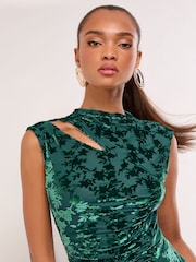 Lipsy Green Devore Splice Sleeveless Fit And Flare Midi Dress - Image 3 of 4