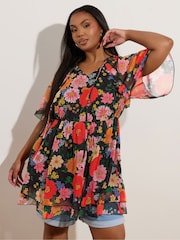 Yours Curve Black Ruffle Angel Sleeve Dress - Image 1 of 5