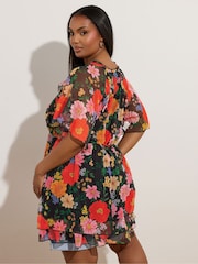 Yours Curve Black Ruffle Angel Sleeve Dress - Image 2 of 5