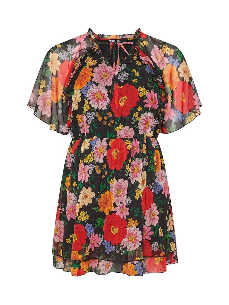Yours Curve Black Ruffle Angel Sleeve Dress - Image 5 of 5