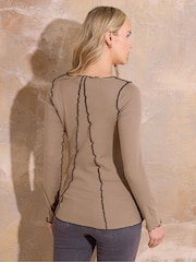Long Tall Sally Natural Ribbed Top With Contrast Stitch - Image 3 of 5