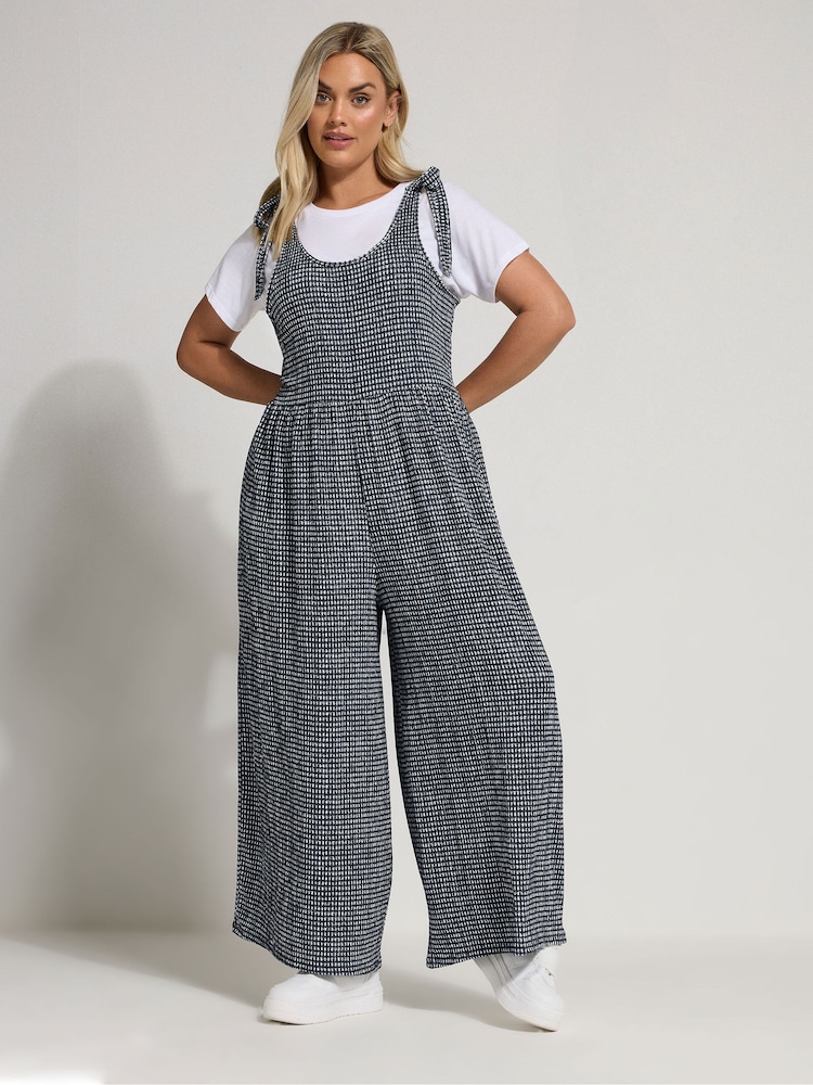 Yours Curve Black Texture Gingham Jumpsuit - Image 1 of 5