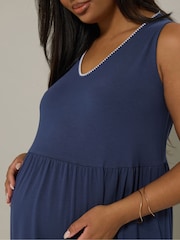 Yours Curve Blue Maternity V-Neck Tiered Dress - Image 3 of 4