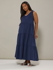 Yours Curve Blue Maternity V-Neck Tiered Dress - Image 4 of 4