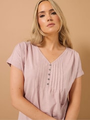 Long Tall Sally Pink 100% Cotton Short Sleeve Pintuck Henley Top - Image 5 of 6
