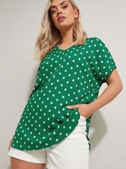 Yours Curve Green Dot Pleated Front Top - Image 1 of 5