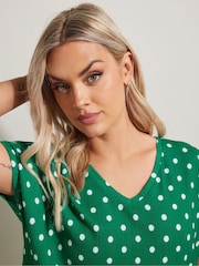 Yours Curve Green Dot Pleated Front Top - Image 2 of 5