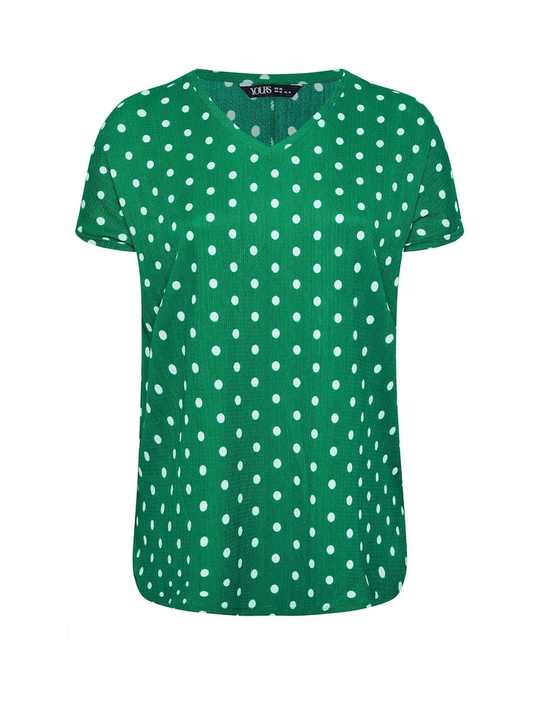 Yours Curve Green Dot Pleated Front Top - Image 2 of 5 Yours Curve Green Dot Pleated Front Top - Image 2 of 5