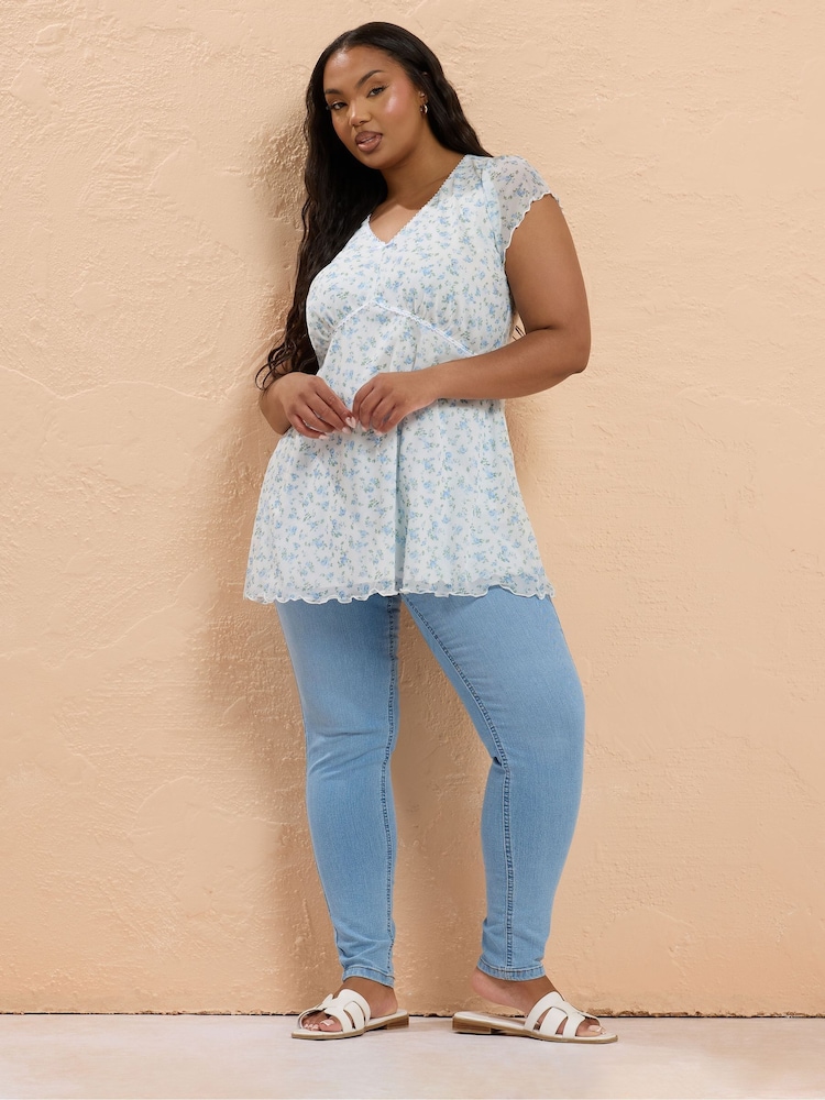 Blanco - Yours Curve Mesh Pico Trim Short Sleeve Top - Imagen 2 de 5 Blanco - Yours Curve Mesh Pico Trim Short Sleeve Top - Imagen 2 de 5