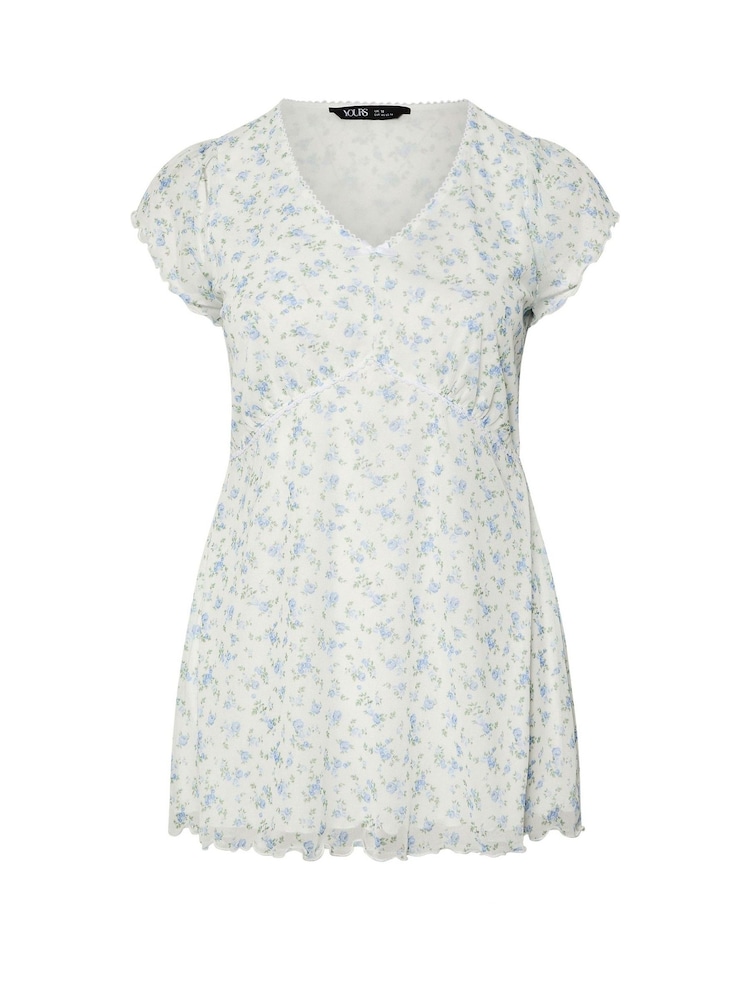 Blanco - Yours Curve Mesh Pico Trim Short Sleeve Top - Imagen 5 de 5