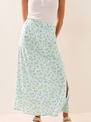 PixieGirl Petite Blue Ditsy A Line Midaxi Skirt - Image 1 of 5