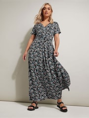 Yours Curve Black Wrap Dress - Image 1 of 5