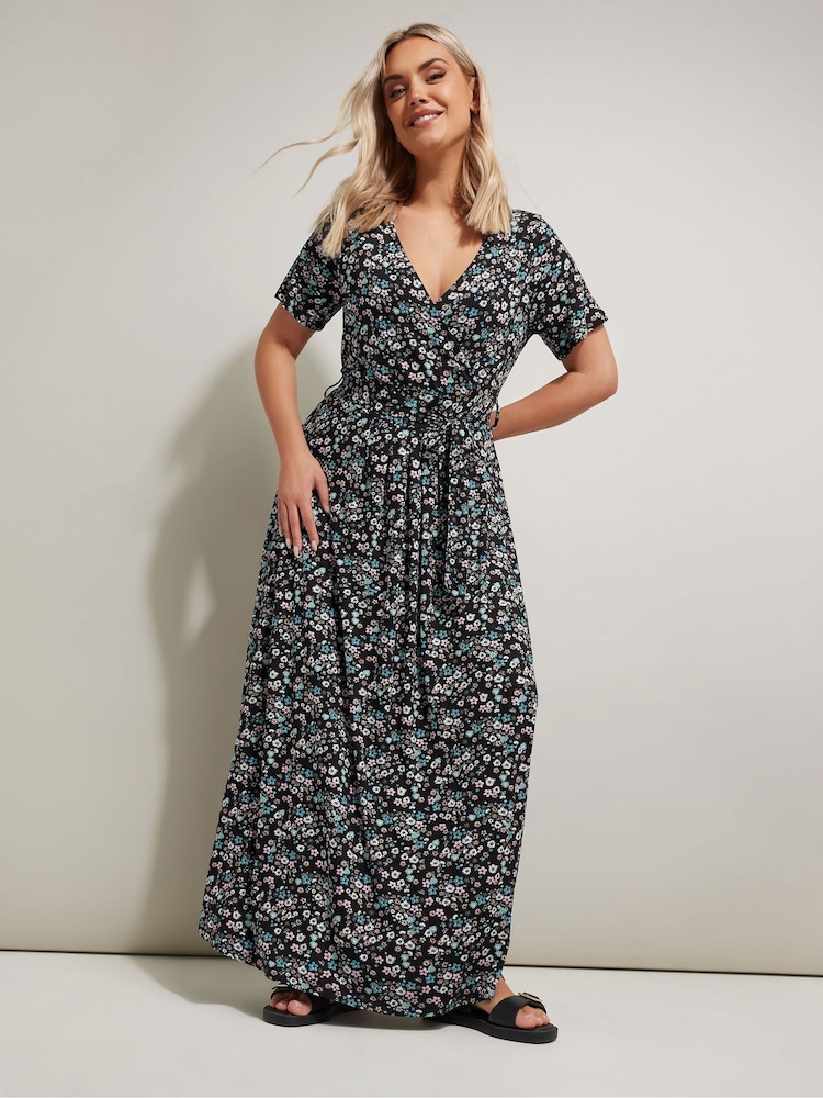 Yours Curve Black Wrap Dress - Image 2 of 5