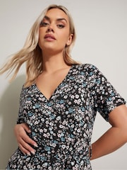 Yours Curve Black Wrap Dress - Image 4 of 5