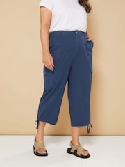 Blau - Yours Curve Woven Cargo Cropped 100% Cotton Trousers - Bild 1 von 4