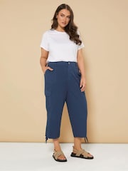 Blau - Yours Curve Woven Cargo Cropped 100% Cotton Trousers - Bild 2 von 4