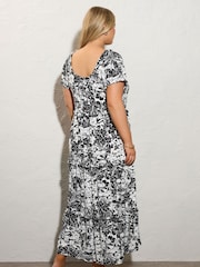 Yours Curve Charcoal Black Milkmaid Tiered Maxi Dress - Image 3 of 5