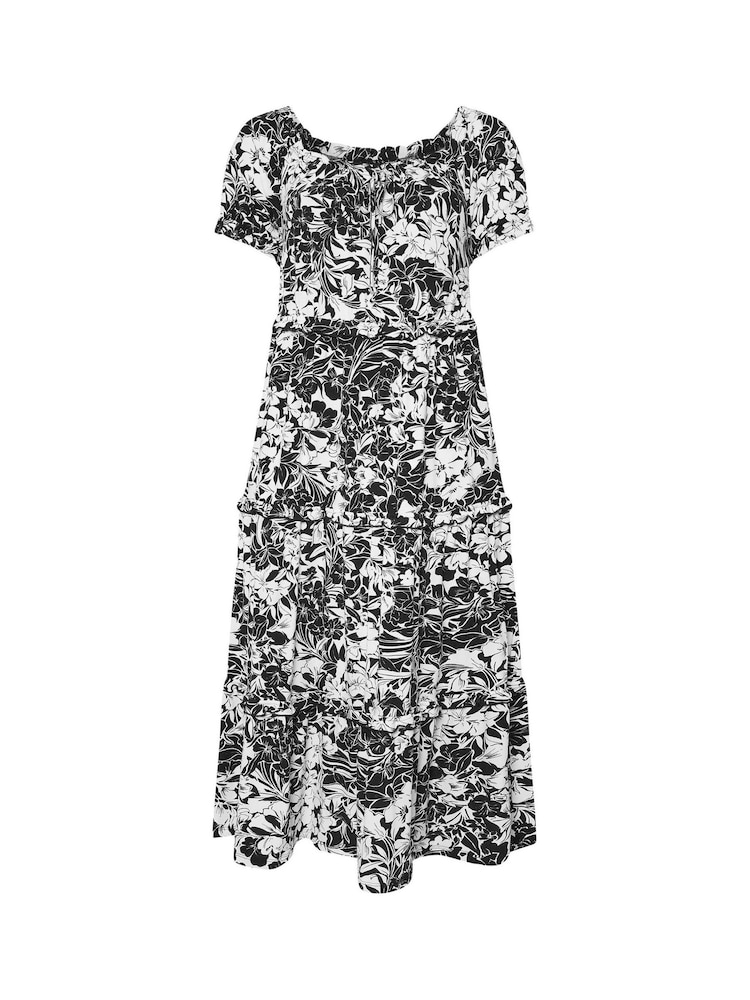 Yours Curve Charcoal Black Milkmaid Tiered Maxi Dress - Image 5 of 5