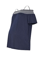 Long Tall Sally Blue Shirred Neckline Bardot Blouse - Image 1 of 1
