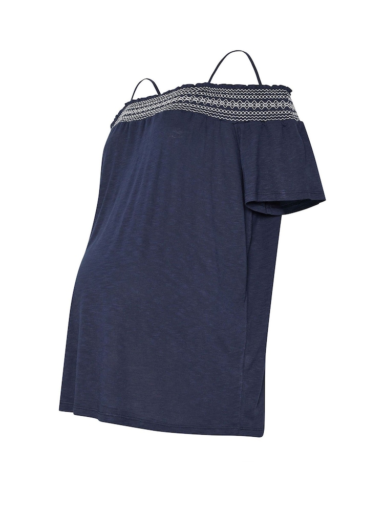 Long Tall Sally Blue Shirred Neckline Bardot Blouse - Image 1 of 1