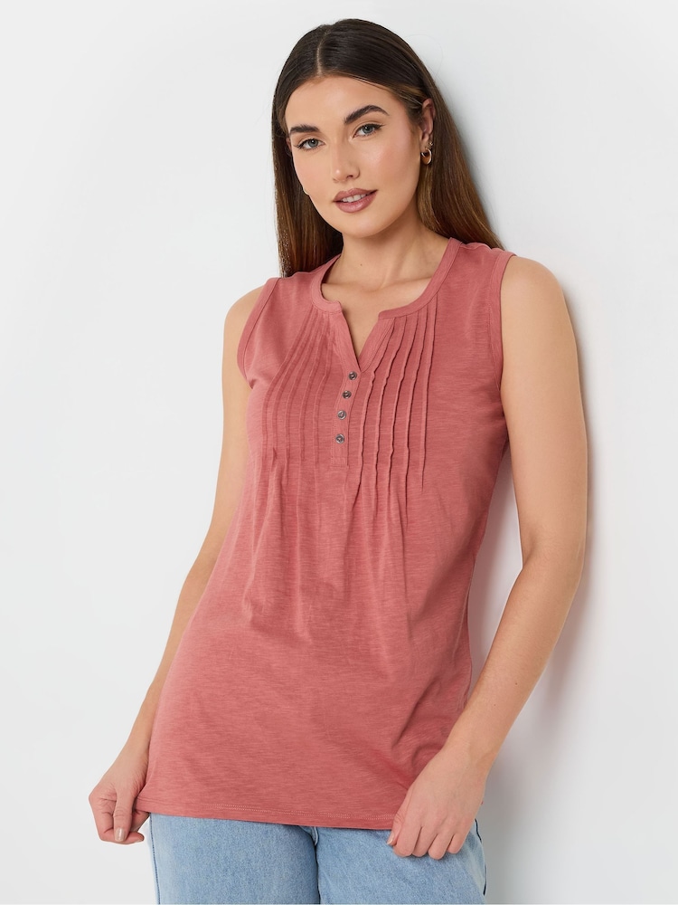 Long Tall Sally Pink 100% Cotton Sleeveless Pintuck Henley Top - Image 1 of 5