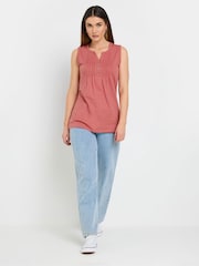 Long Tall Sally Pink 100% Cotton Sleeveless Pintuck Henley Top - Image 2 of 5