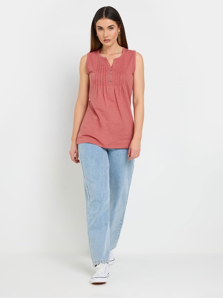Long Tall Sally Pink 100% Cotton Sleeveless Pintuck Henley Top - Image 2 of 5