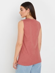 Long Tall Sally Pink 100% Cotton Sleeveless Pintuck Henley Top - Image 3 of 5