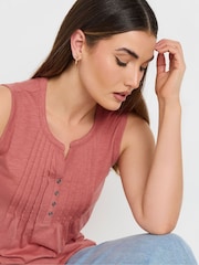 Long Tall Sally Pink 100% Cotton Sleeveless Pintuck Henley Top - Image 4 of 5