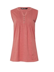 Long Tall Sally Pink 100% Cotton Sleeveless Pintuck Henley Top - Image 5 of 5