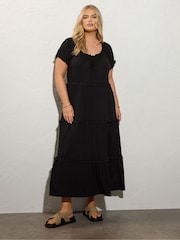 Yours Curve Black Milkmaid Tiered Maxi Dress - Image 1 of 5