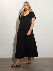 Yours Curve Black Milkmaid Tiered Maxi Dress - Image 2 of 5