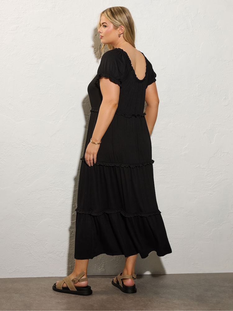 Buy Yours Curve Black Milkmaid Tiered Maxi Dress from Next USA
