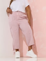 Yours Curve Pink Woven Cargo Cropped 100% Cotton Trousers - Image 1 of 5