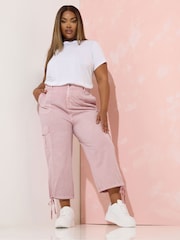 Yours Curve Pink Woven Cargo Cropped 100% Cotton Trousers - Image 2 of 5