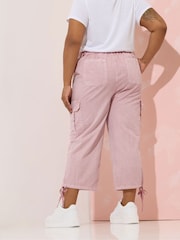 Yours Curve Pink Woven Cargo Cropped 100% Cotton Trousers - Image 3 of 5