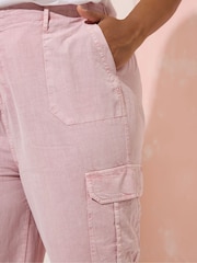 Yours Curve Pink Woven Cargo Cropped 100% Cotton Trousers - Image 4 of 5