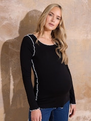 Long Tall Sally Black Ribbed Top With Contrast Stitch - Image 1 of 6