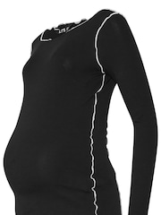 Long Tall Sally Black Ribbed Top With Contrast Stitch - Image 6 of 6