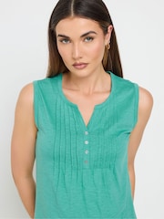 Long Tall Sally Green 100% Cotton Sleeveless Pintuck Henley Top - Image 4 of 5