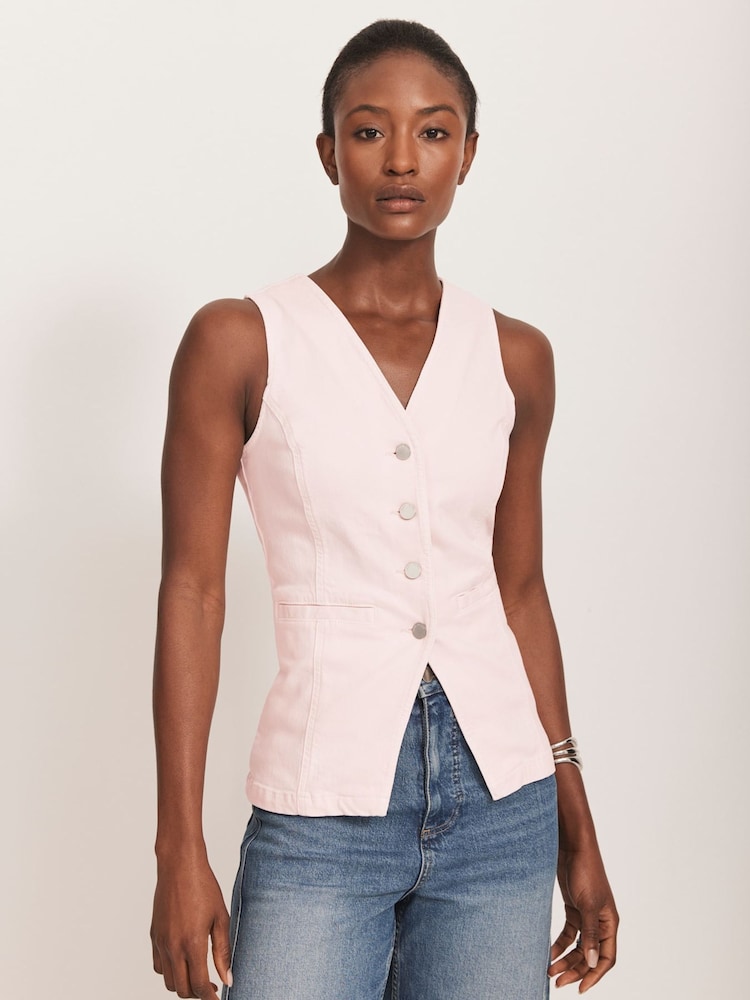Mint Velvet Denim V-Neck Waistcoat - Imagen 1 de 8