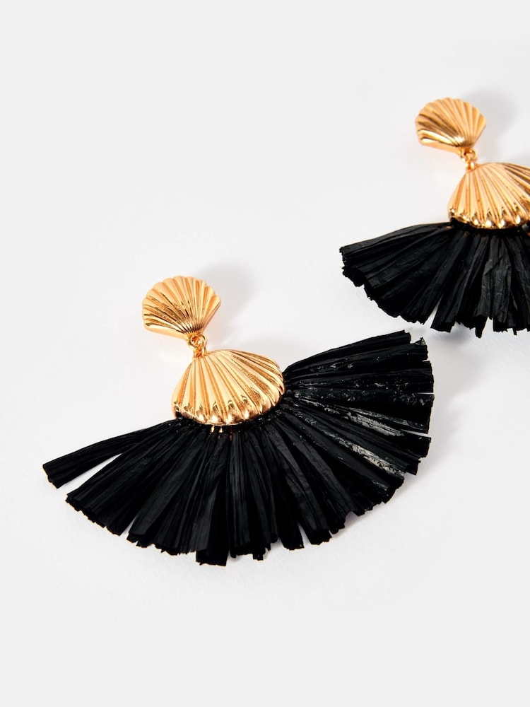Mint Velvet Gold Tone Shell Raffia Earrings - Image 2 of 4