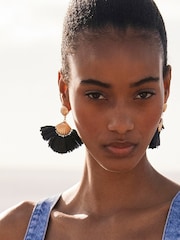 Mint Velvet Gold Tone Shell Raffia Earrings - Image 4 of 4
