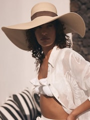 Mint Velvet Natural Straw Wide Brim Hat - Image 1 of 4
