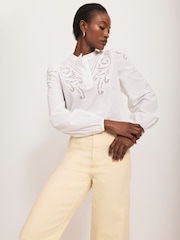 Mint Velvet White 100% Cotton Embroidered Blouse - Image 2 of 9
