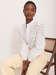 Mint Velvet White 100% Cotton Embroidered Blouse - Image 5 of 9