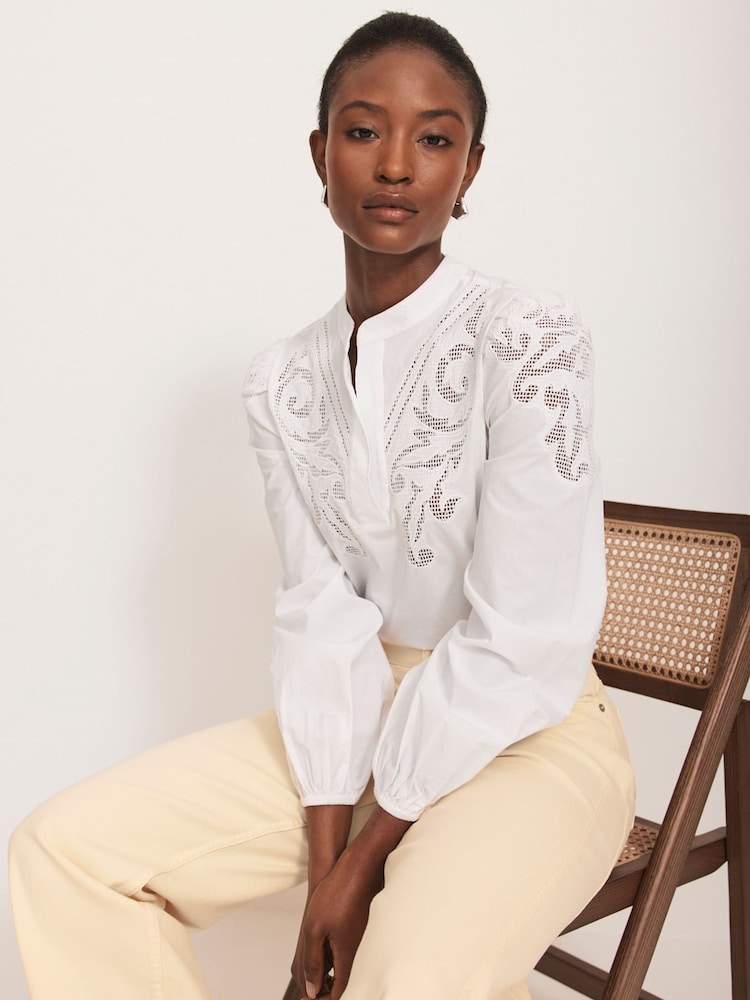 Mint Velvet White 100% Cotton Embroidered Blouse - Image 5 of 9