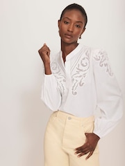 Mint Velvet White 100% Cotton Embroidered Blouse - Image 6 of 9